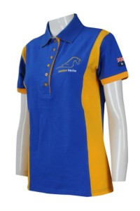 P833 來樣訂做女裝短袖Polo恤 網上下單女裝短袖Polo恤 澳洲 女裝6粒鈕胸筒 款式Polo恤生產商    彩藍色
